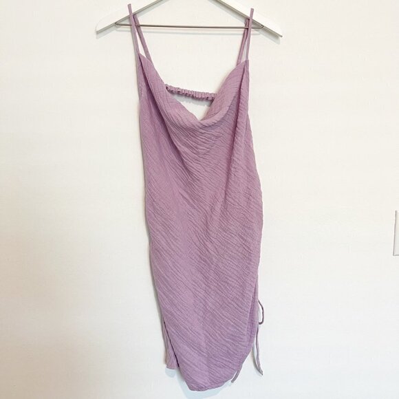 ASOS Petite cowl neck ruched side open back mini beach coverup dress size 12 - Picture 1 of 7